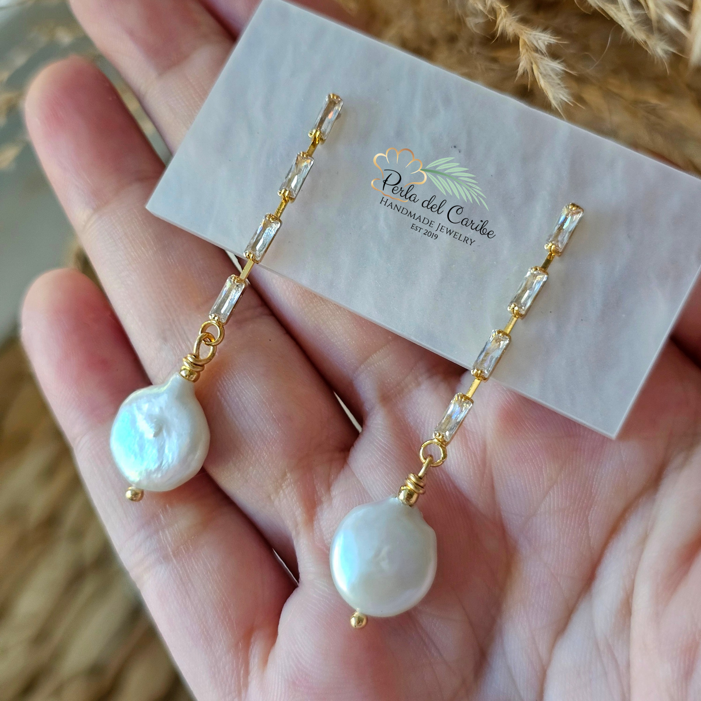 Coin Pearl Long Earrings