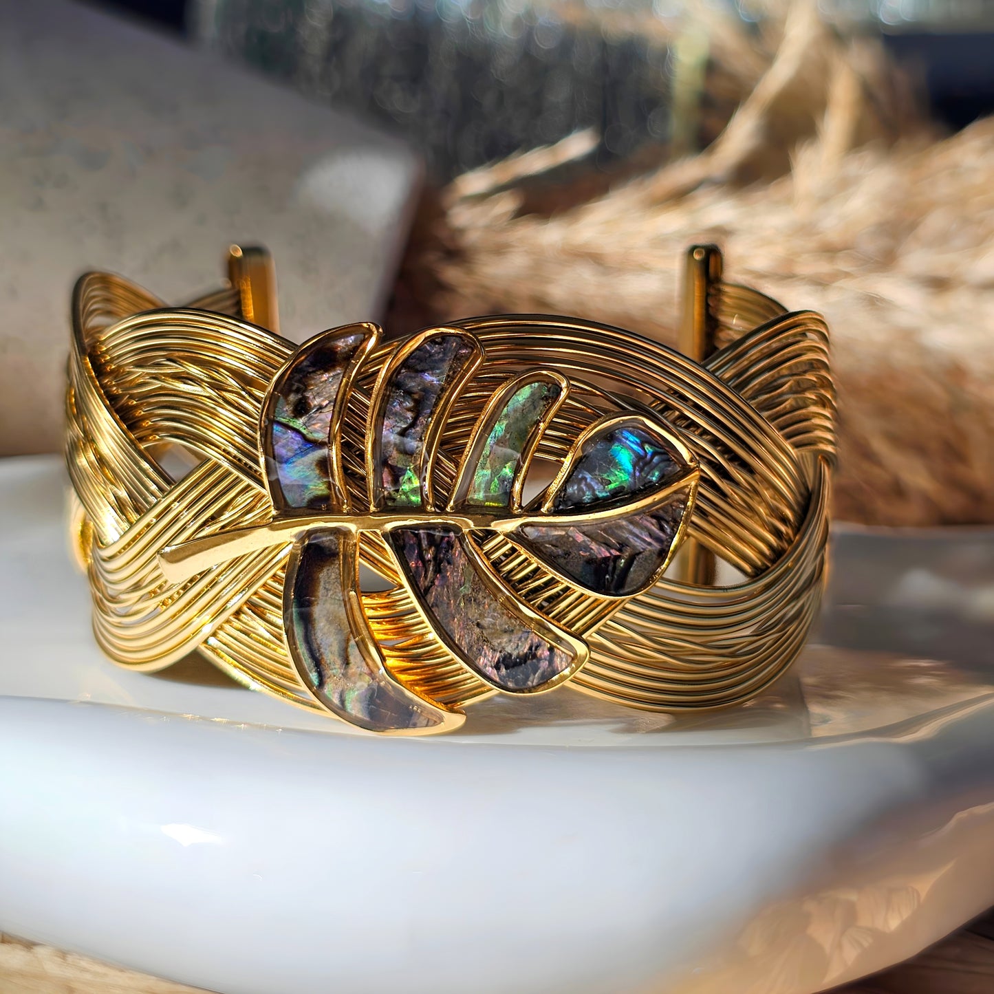 Abalone Shell Monstera Bangle