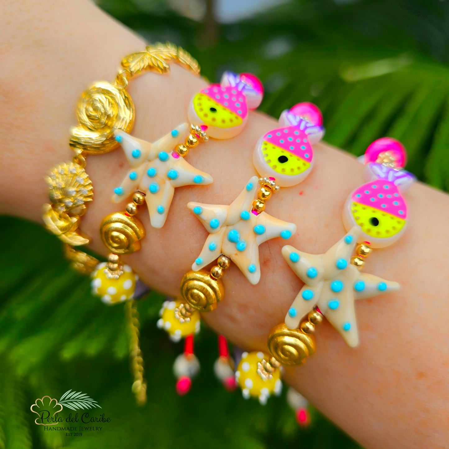 Beige Starfish & Neon Fish Bracelet