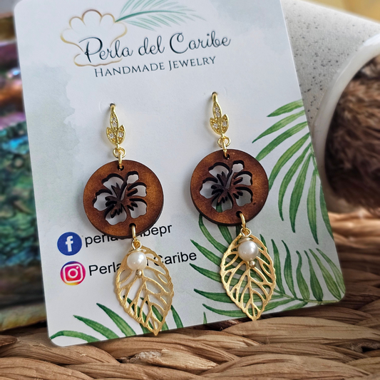 Hibiscus Wooden Earrings