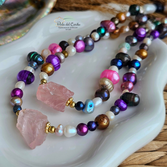 Rose Quartz Multi-Colored Pearls Necklace