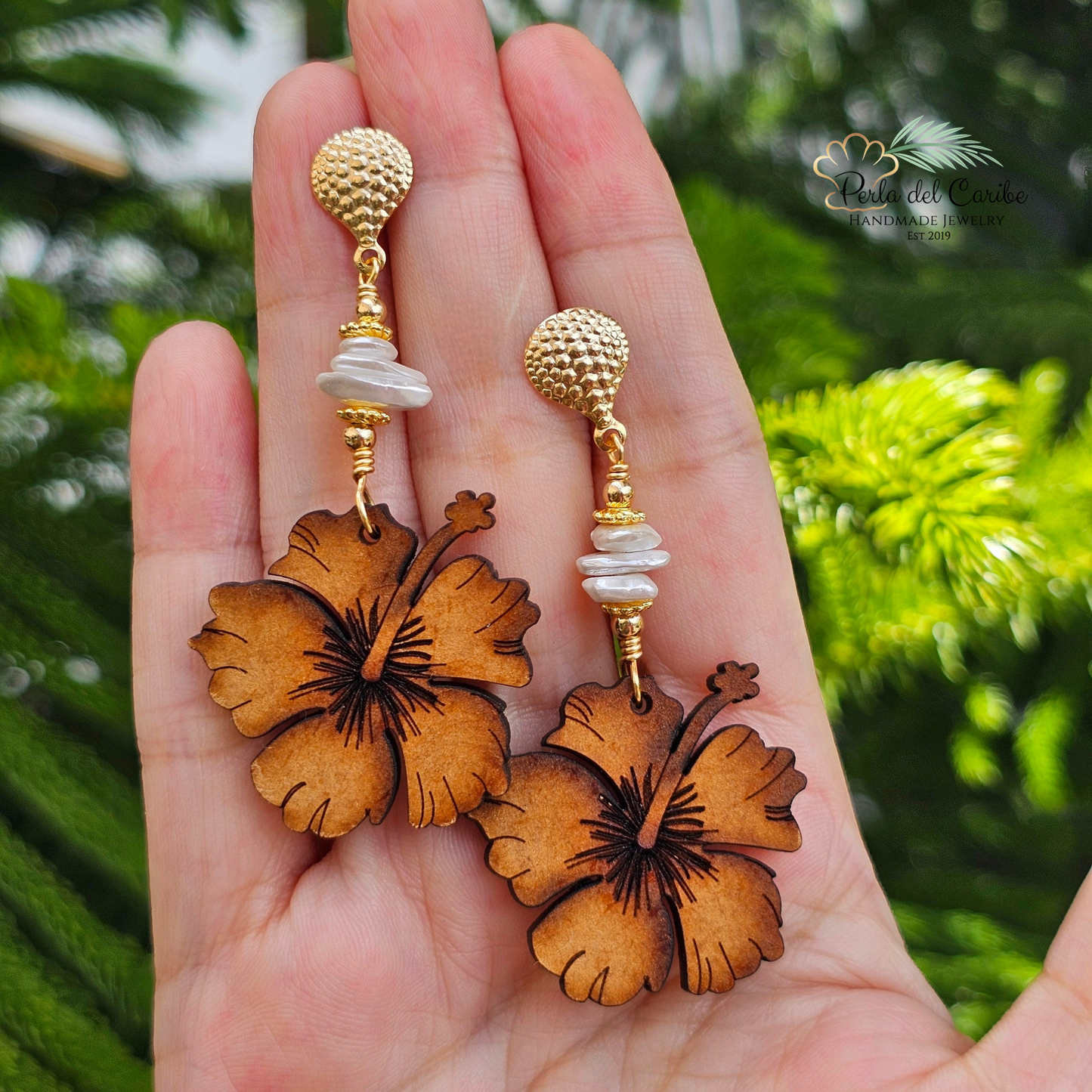 Hibiscus Wooden Earrings