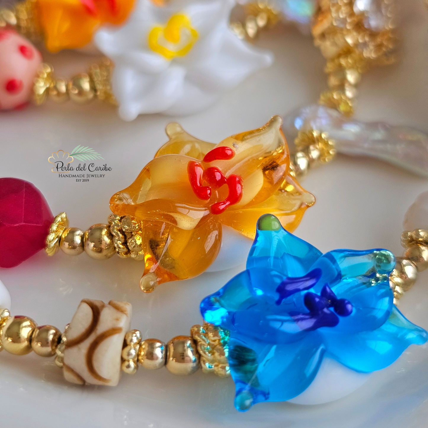 Light Blue Orchid Murano Necklace