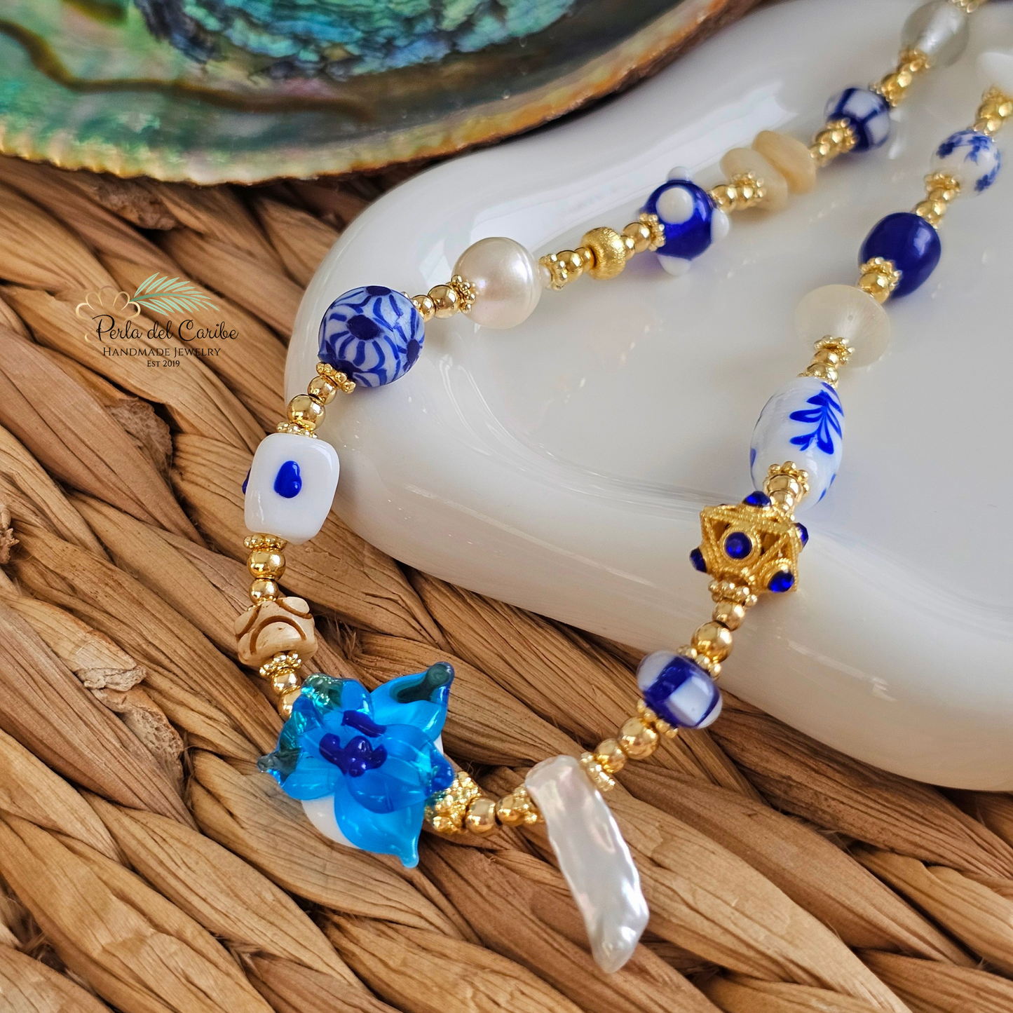 Light Blue Orchid Murano Necklace