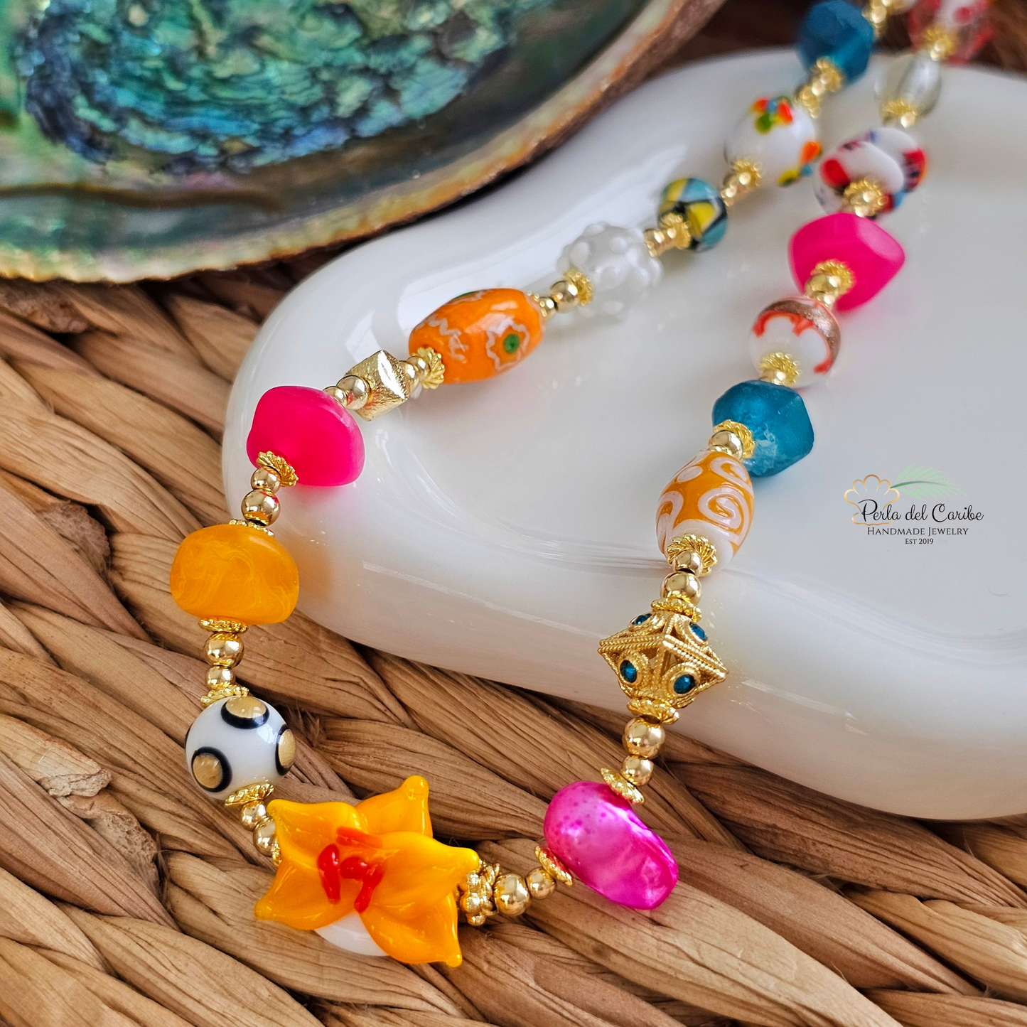 Yellow Orchid Murano Necklace