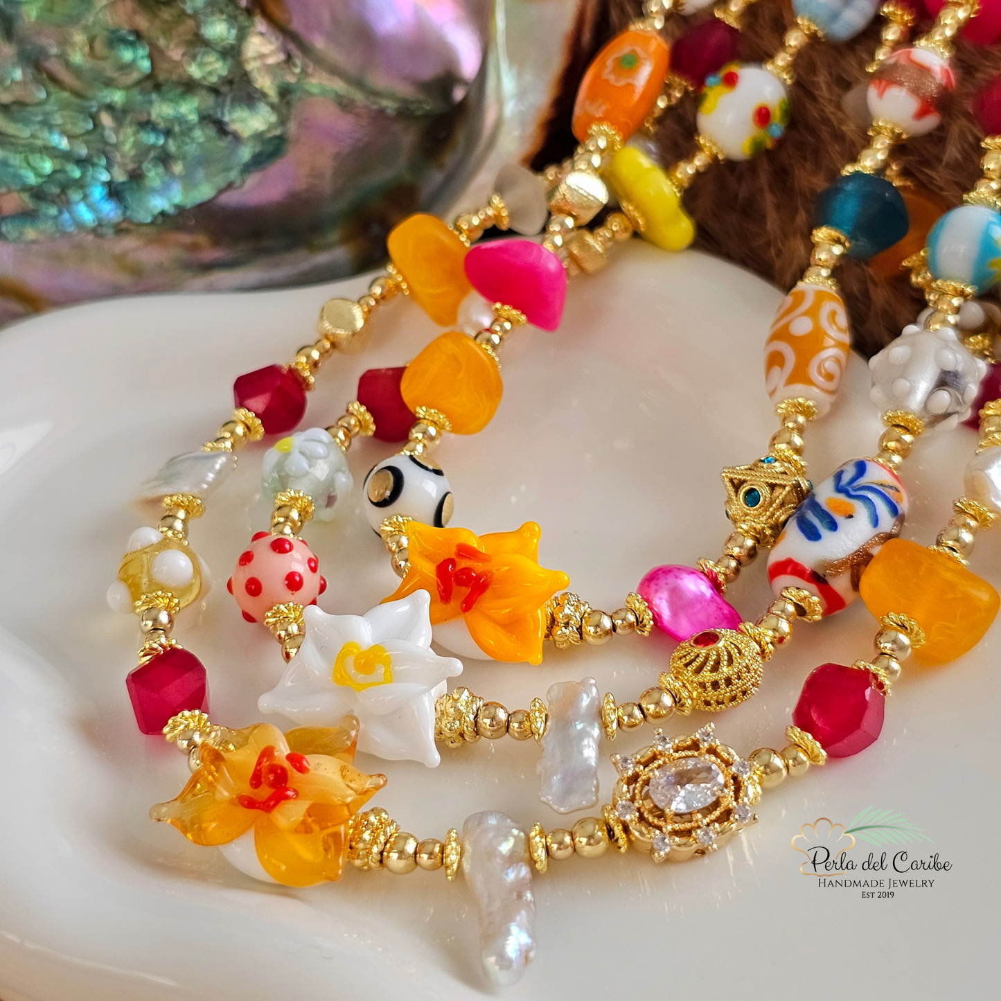 Yellow Orchid Murano Necklace