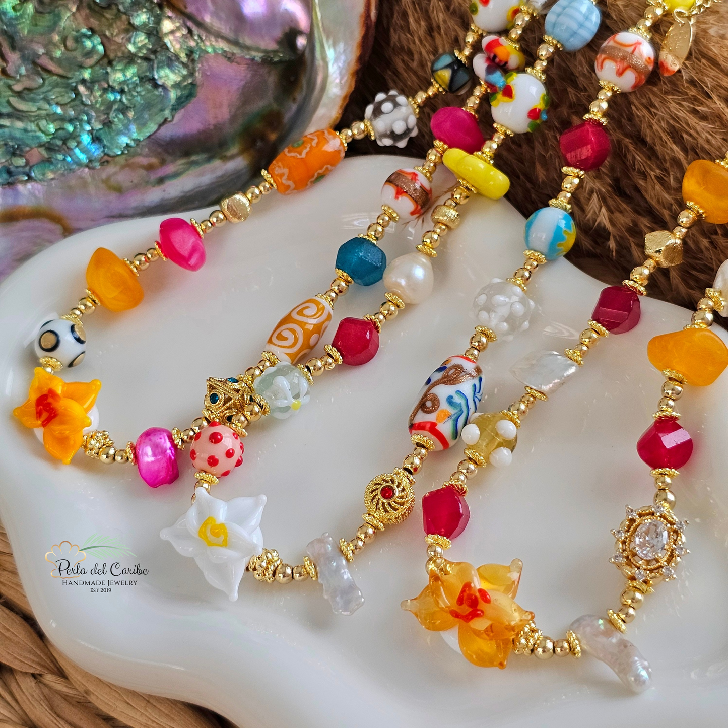 Yellow Orchid Murano Necklace