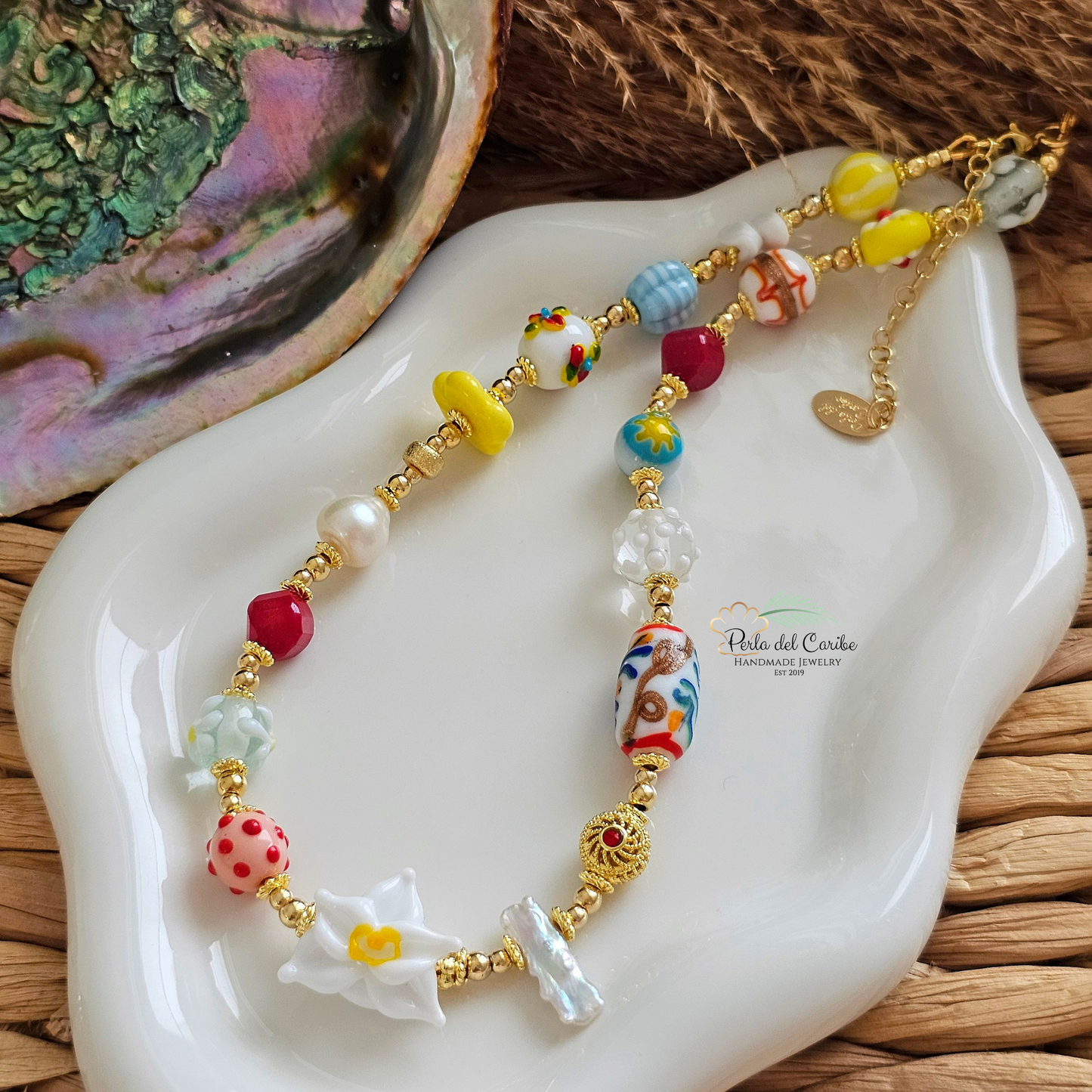White Orchid Murano Necklace