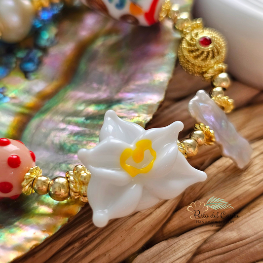 White Orchid Murano Necklace