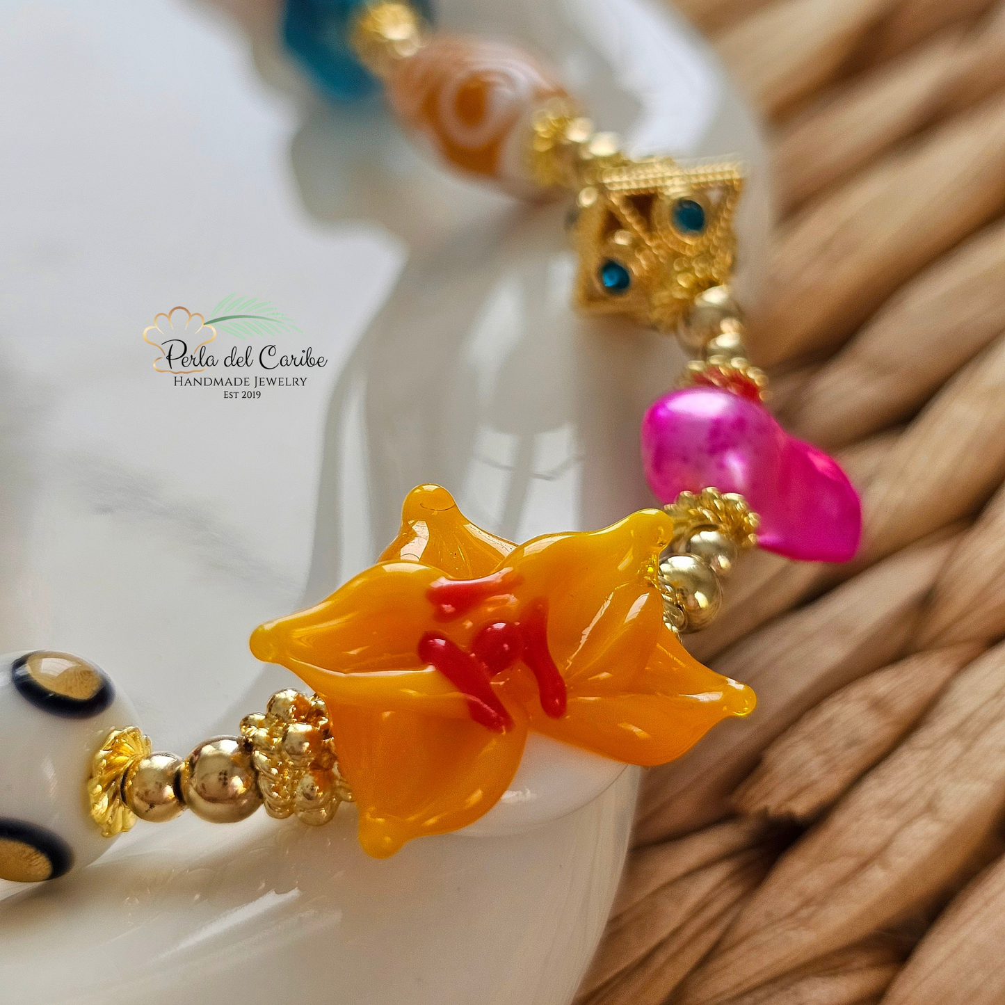 Yellow Orchid Murano Necklace