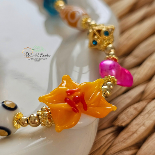 Yellow Orchid Murano Necklace