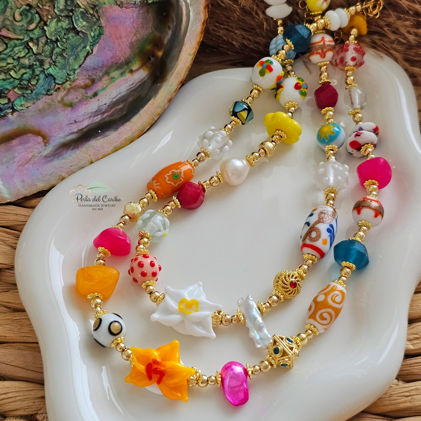 Yellow Orchid Murano Necklace