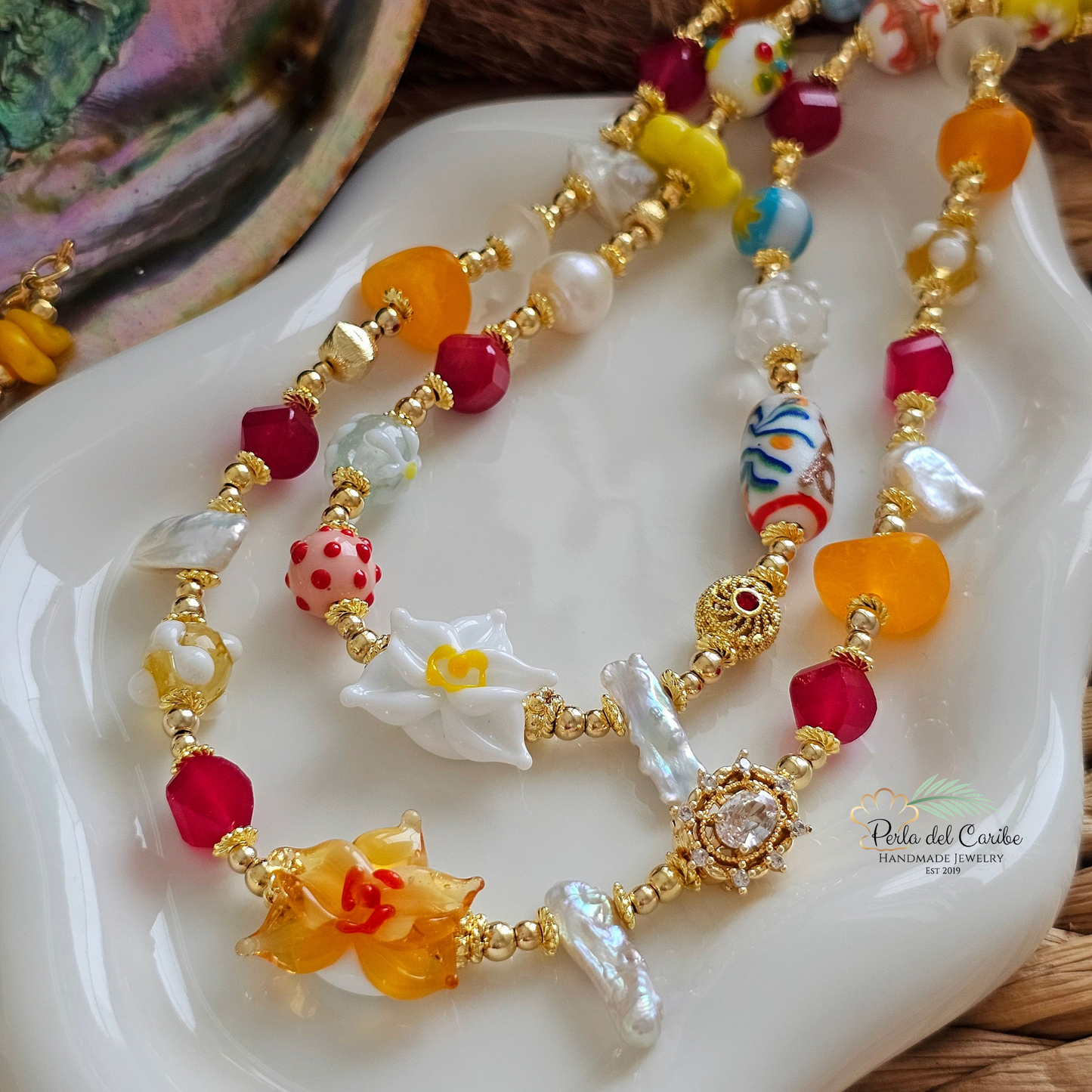 White Orchid Murano Necklace