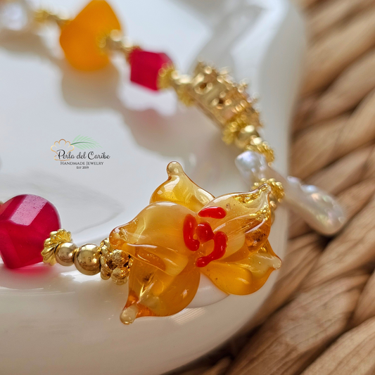 Citrine Orchid Murano Necklace