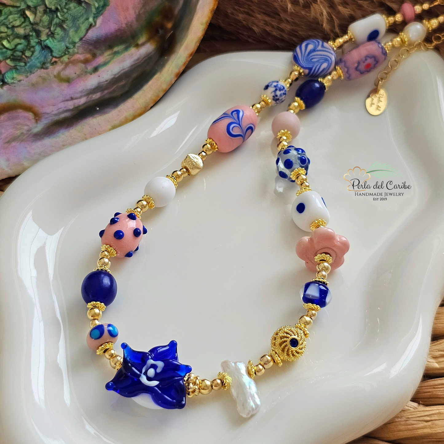 Royal Blue Orchid Murano Necklace