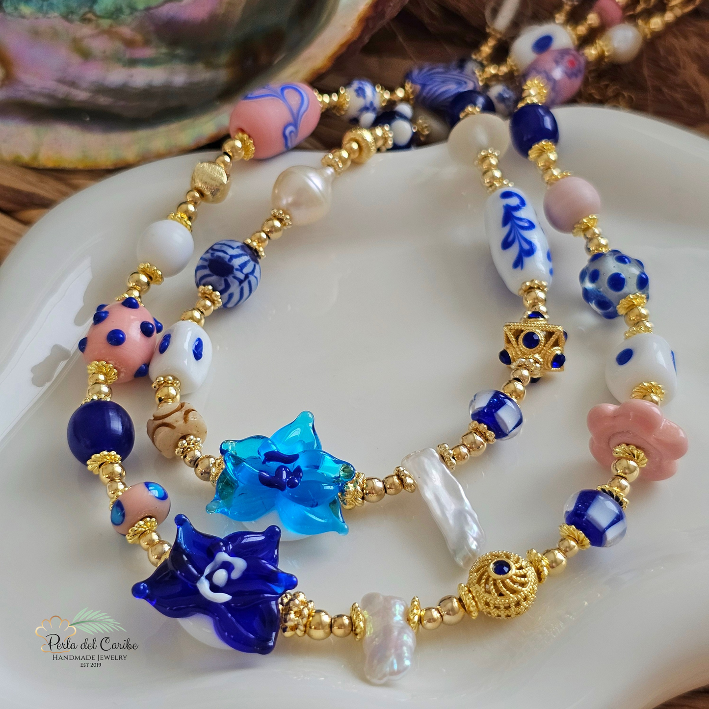 Light Blue Orchid Murano Necklace