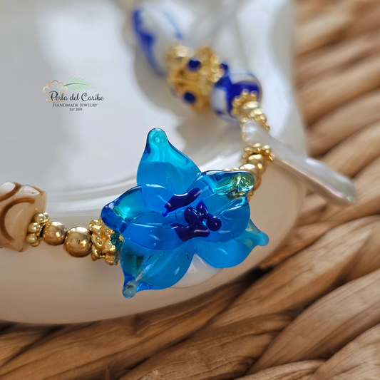 Light Blue Orchid Murano Necklace