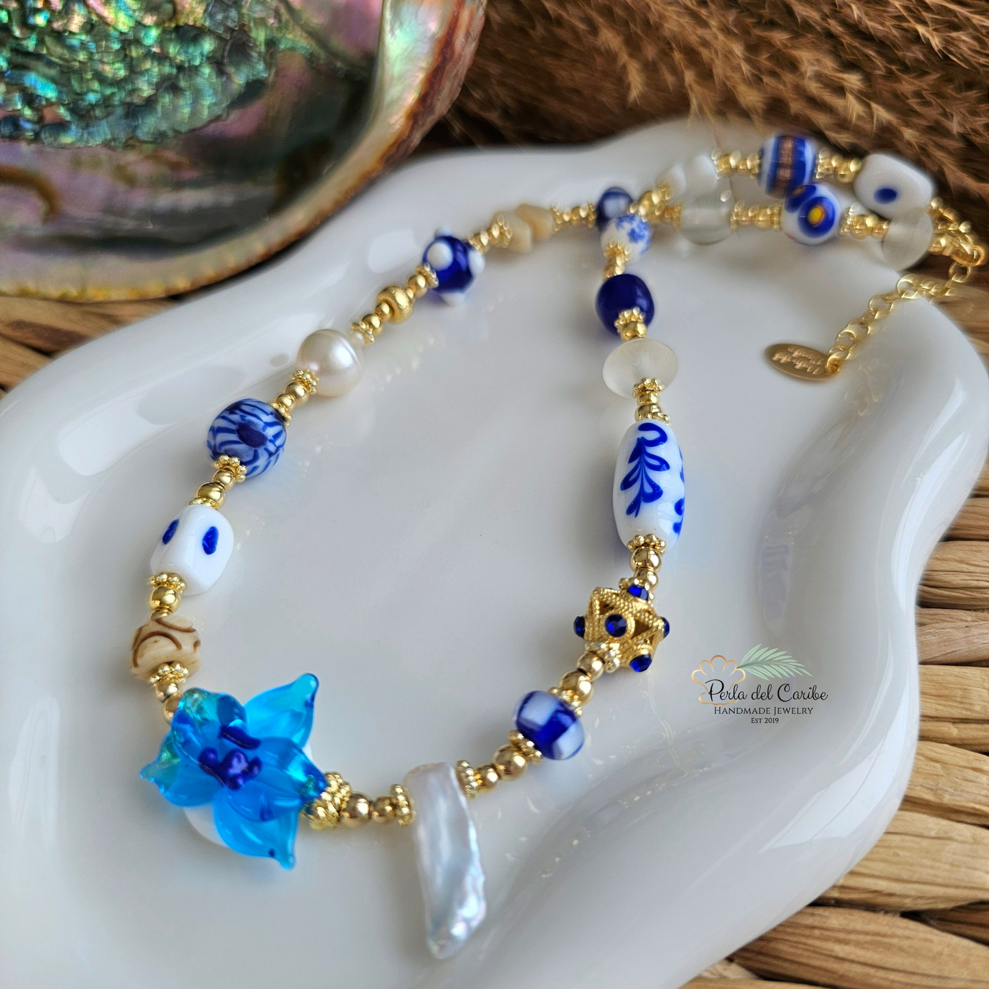 Light Blue Orchid Murano Necklace