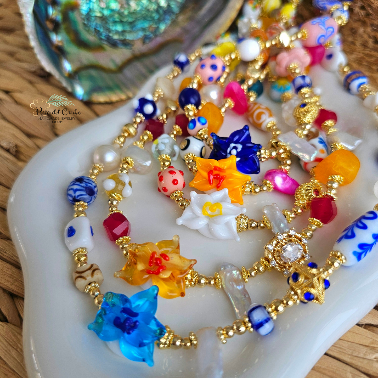 Yellow Orchid Murano Necklace