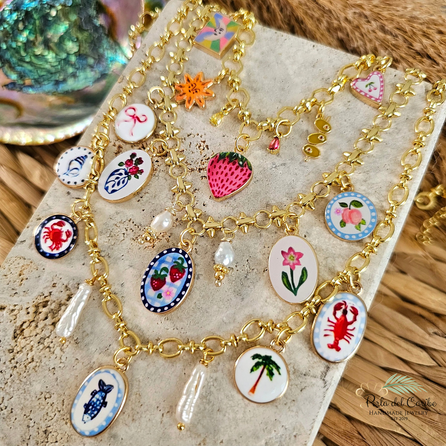 Vintage Multi Charm Necklace (Strawberry)