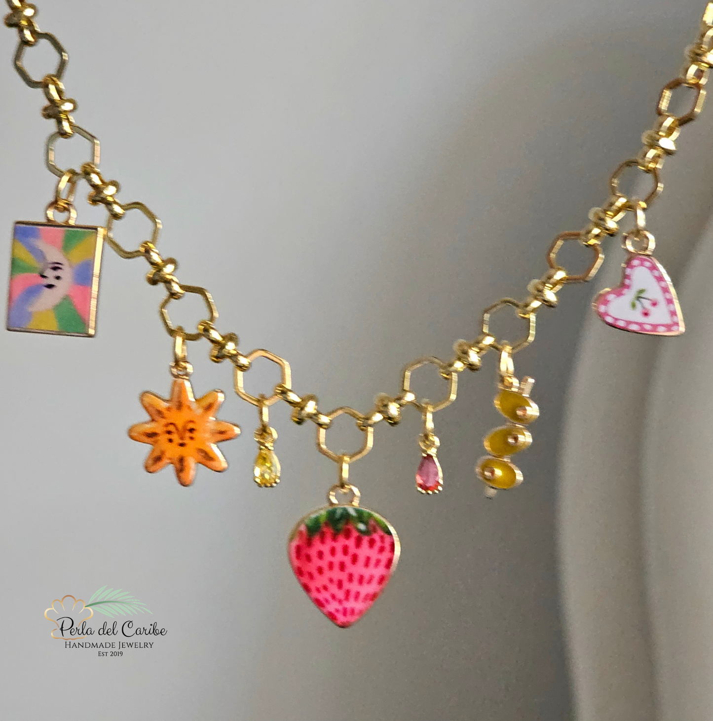 Vintage Multi Charm Necklace (Strawberry)