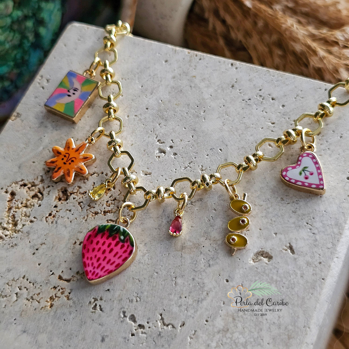 Vintage Multi Charm Necklace (Strawberry)