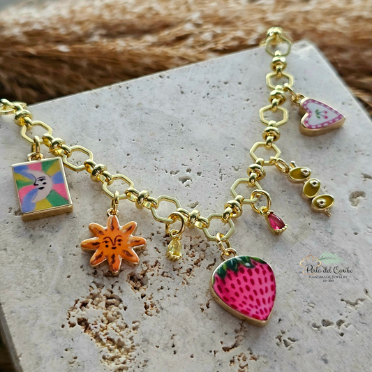 Vintage Multi Charm Necklace (Strawberry)