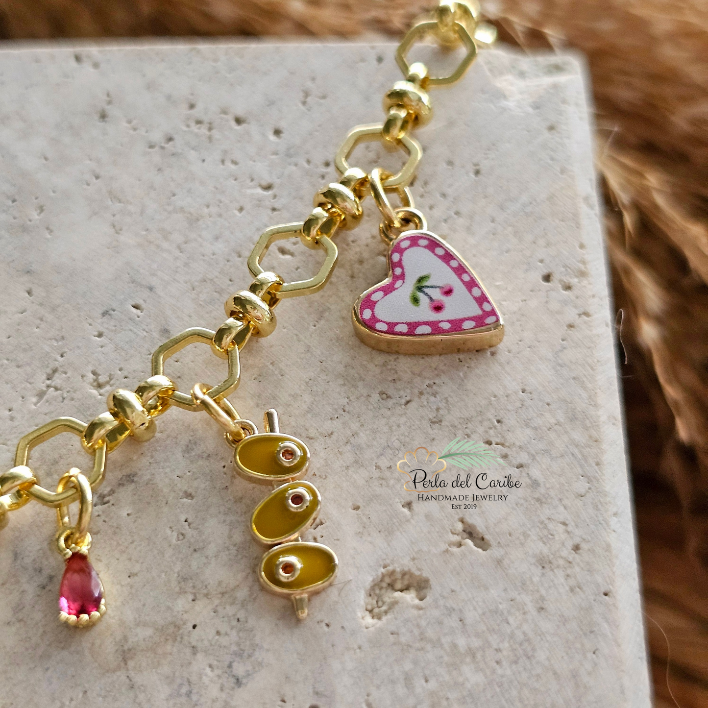 Vintage Multi Charm Necklace (Strawberry)