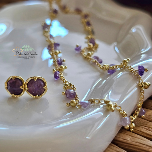 Amethyst Choker/ Studs