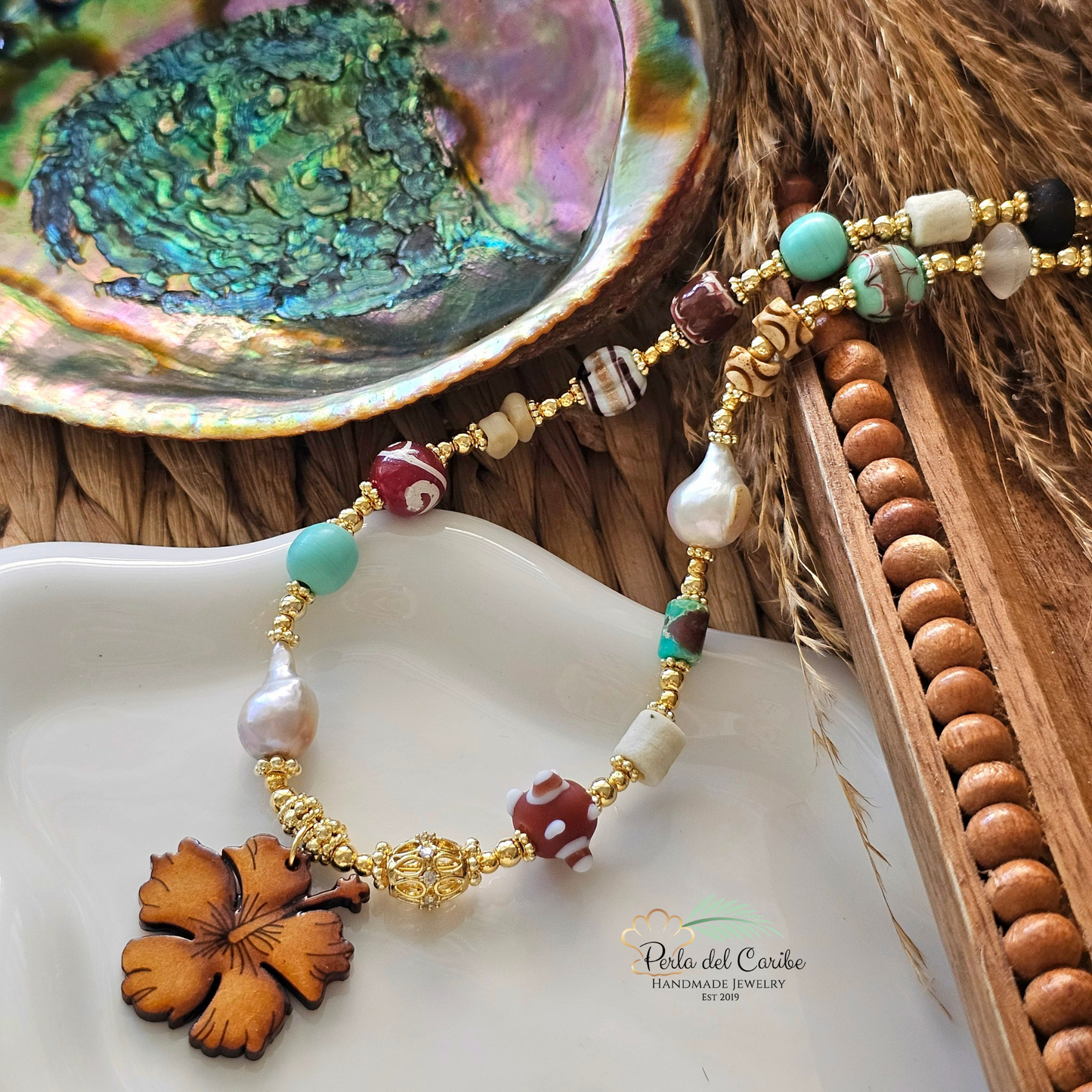 Hibiscus Wooden Necklace
