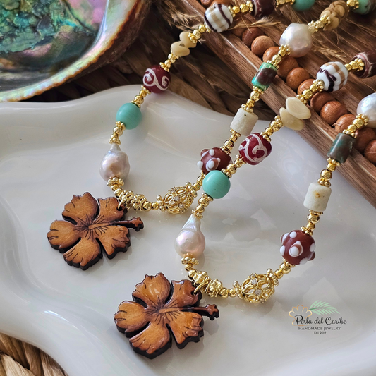 Hibiscus Wooden Necklace