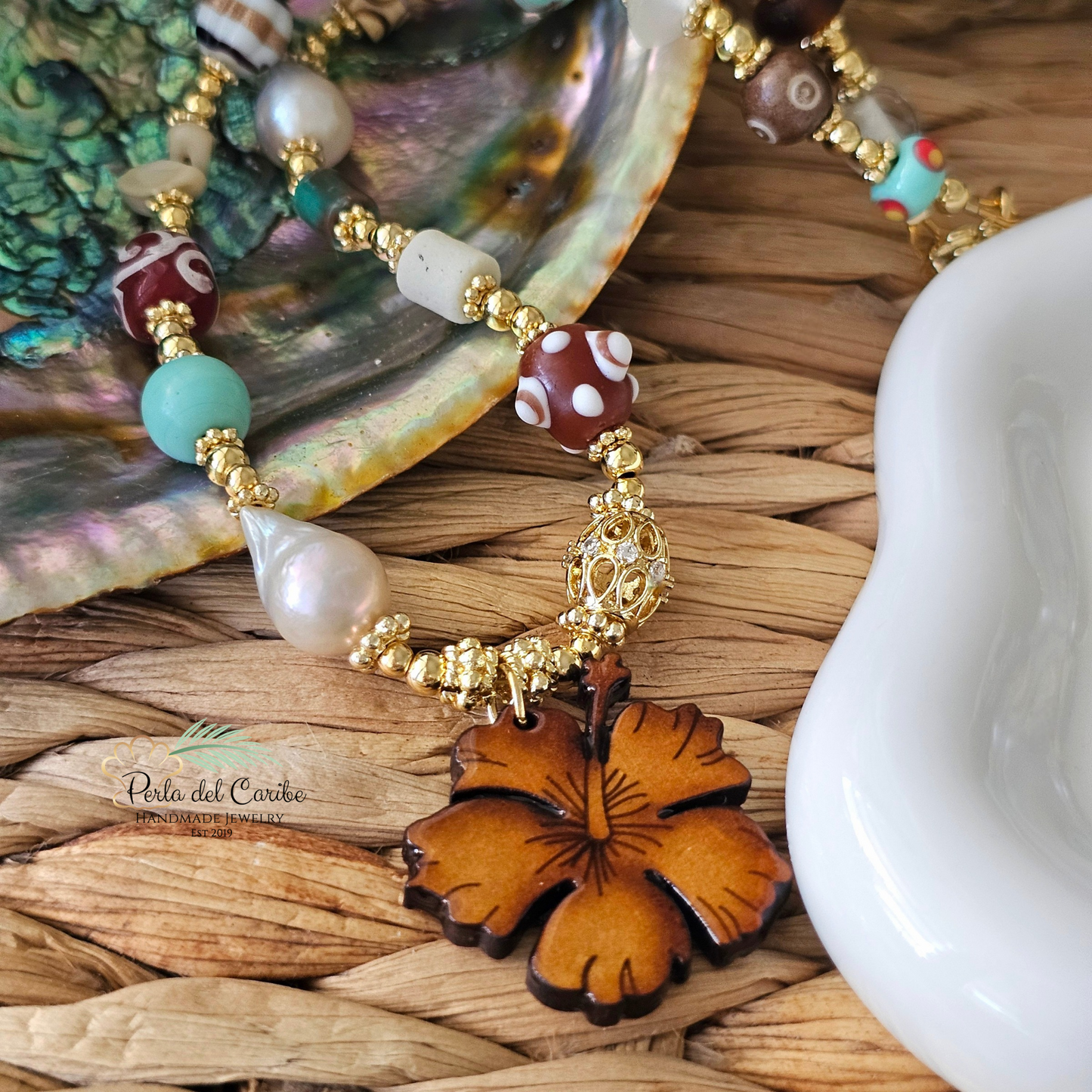 Hibiscus Wooden Necklace
