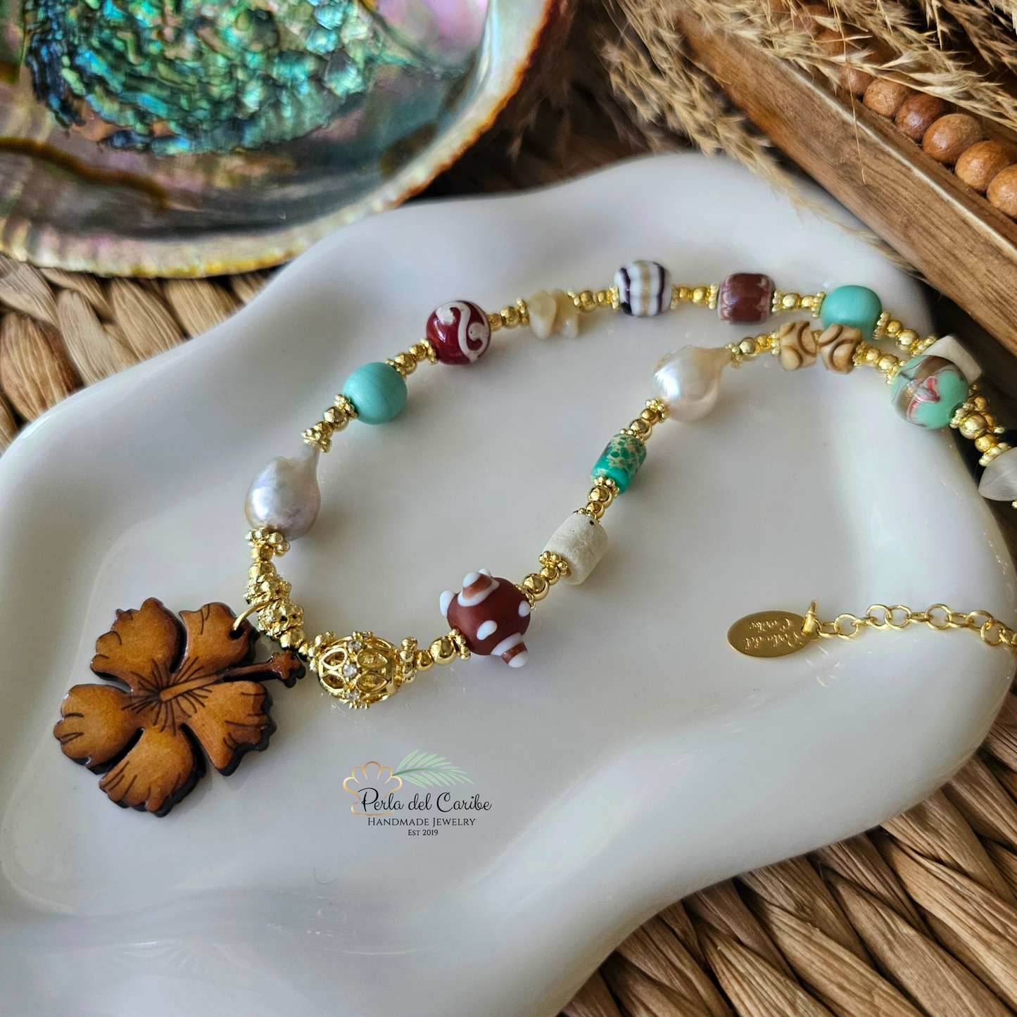 Hibiscus Wooden Necklace