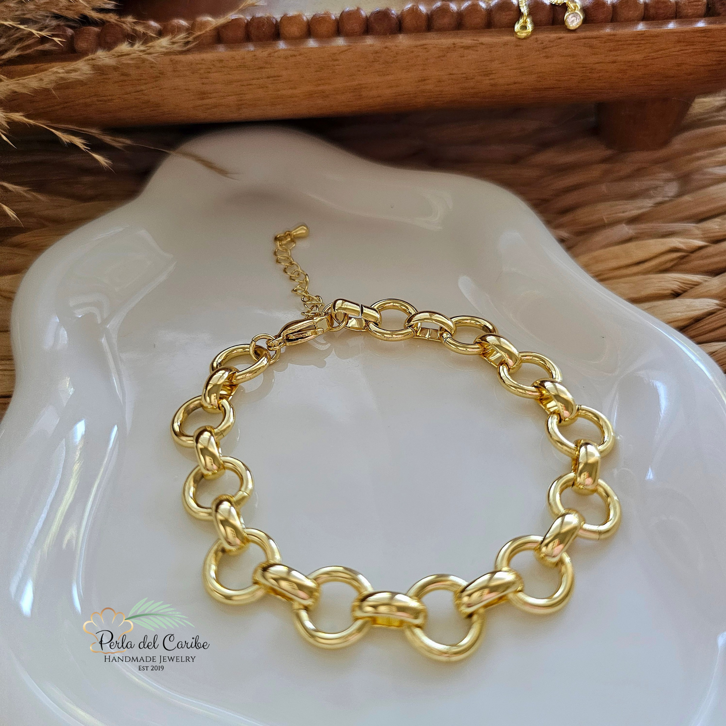 Hammered Round / Oval Cable Link Bracelet