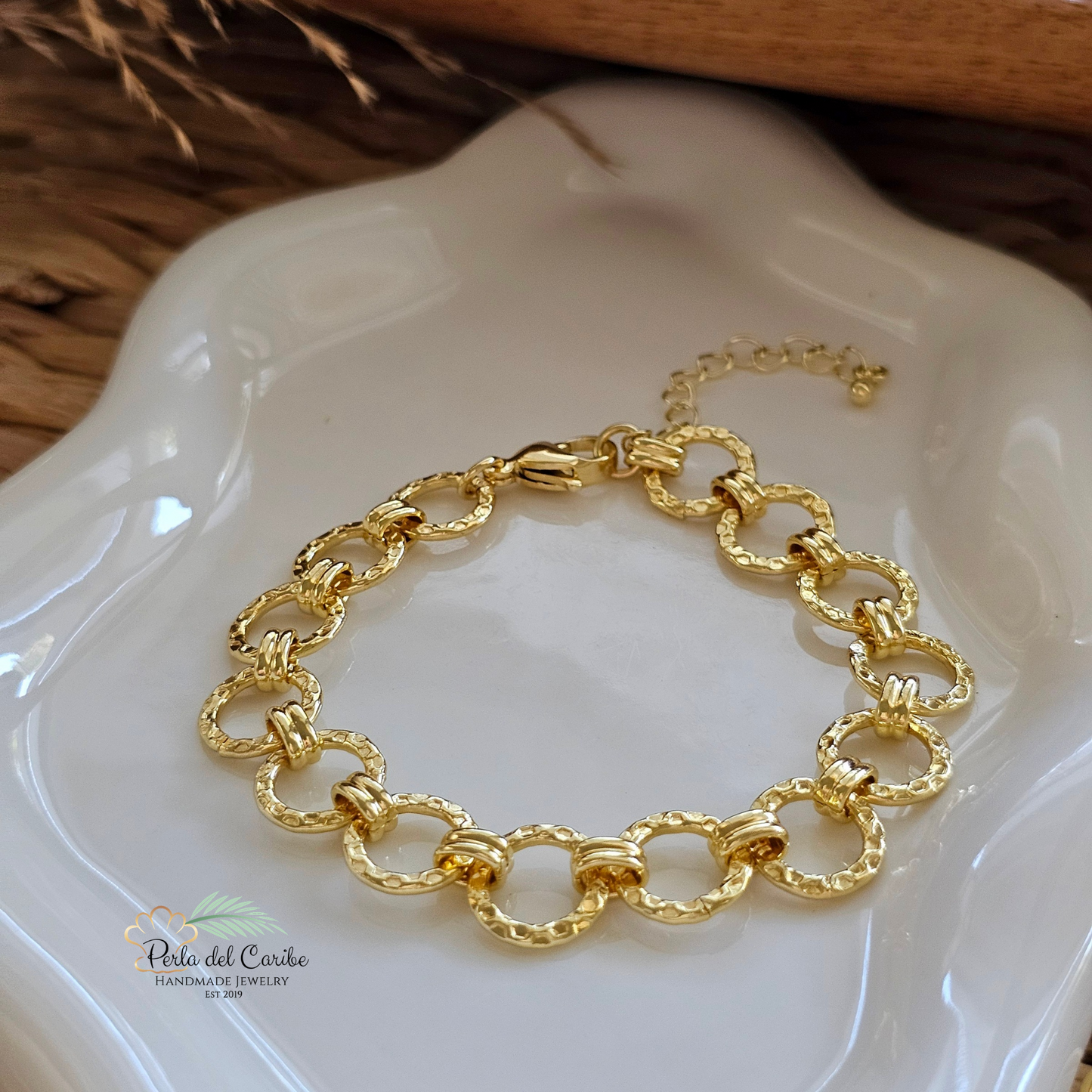 Hammered Round / Oval Cable Link Bracelet