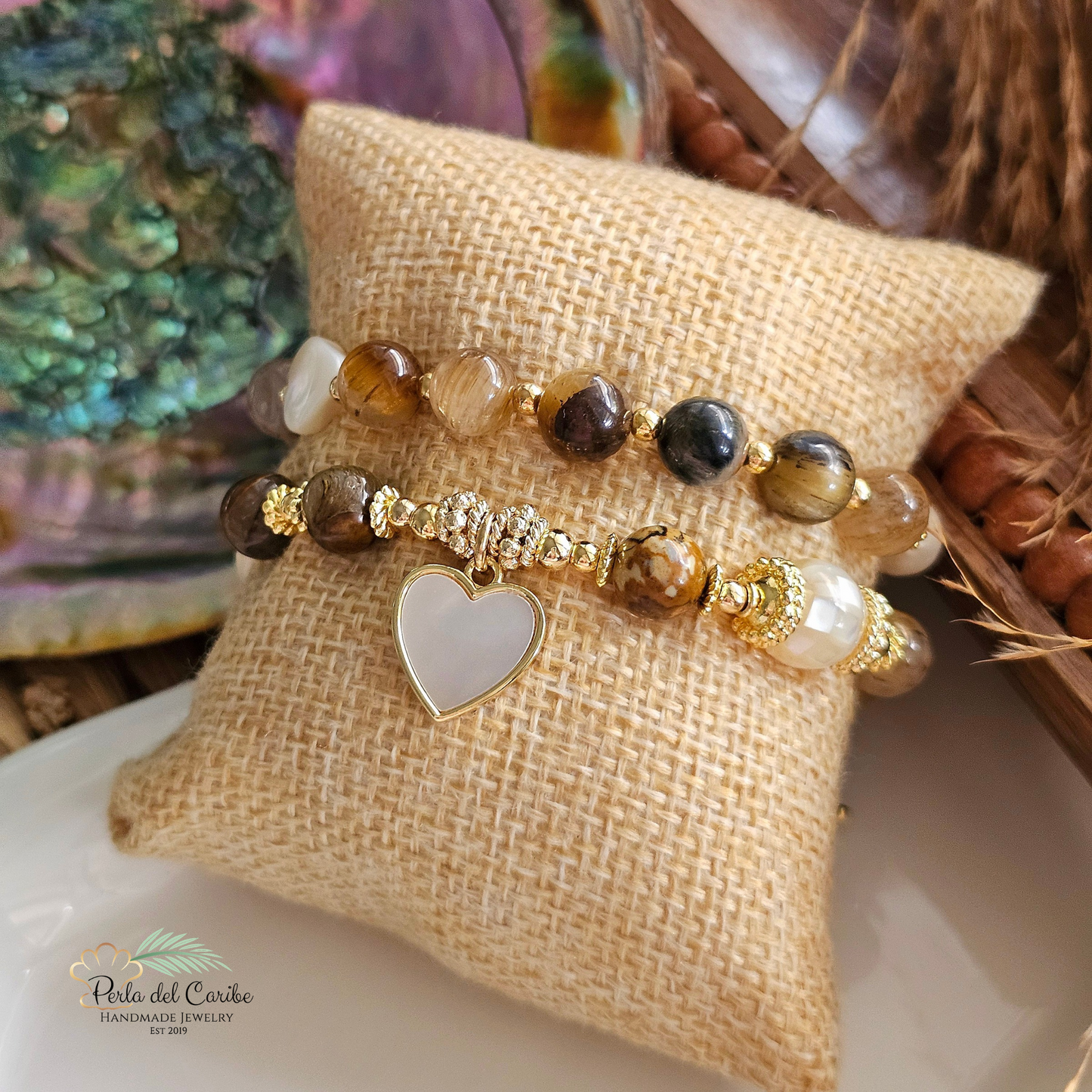 Tiger Eye Heart Bracelets (Set of 2)