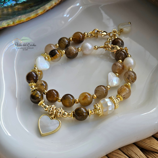 Tiger Eye Heart Bracelets (Set of 2)
