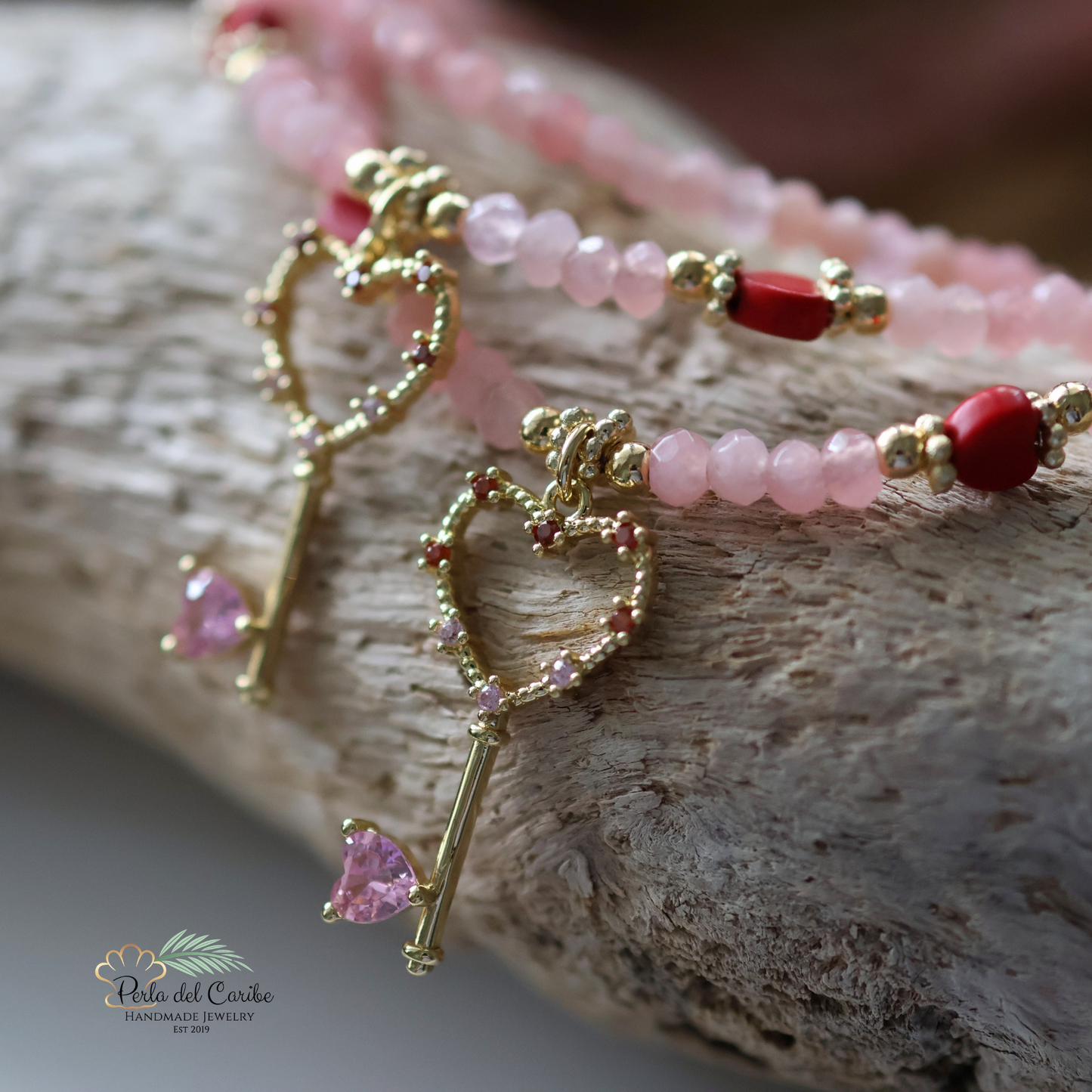 Key to My Heart Necklace / Pink Quartz Necklace