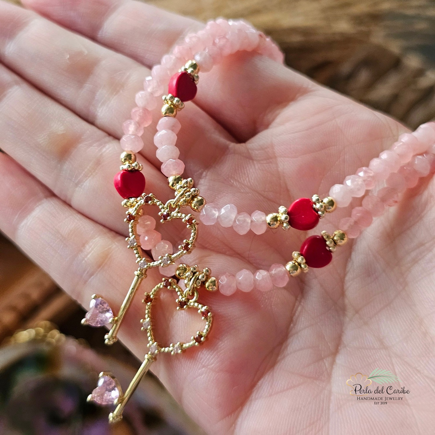 Key to My Heart Necklace / Pink Quartz Necklace