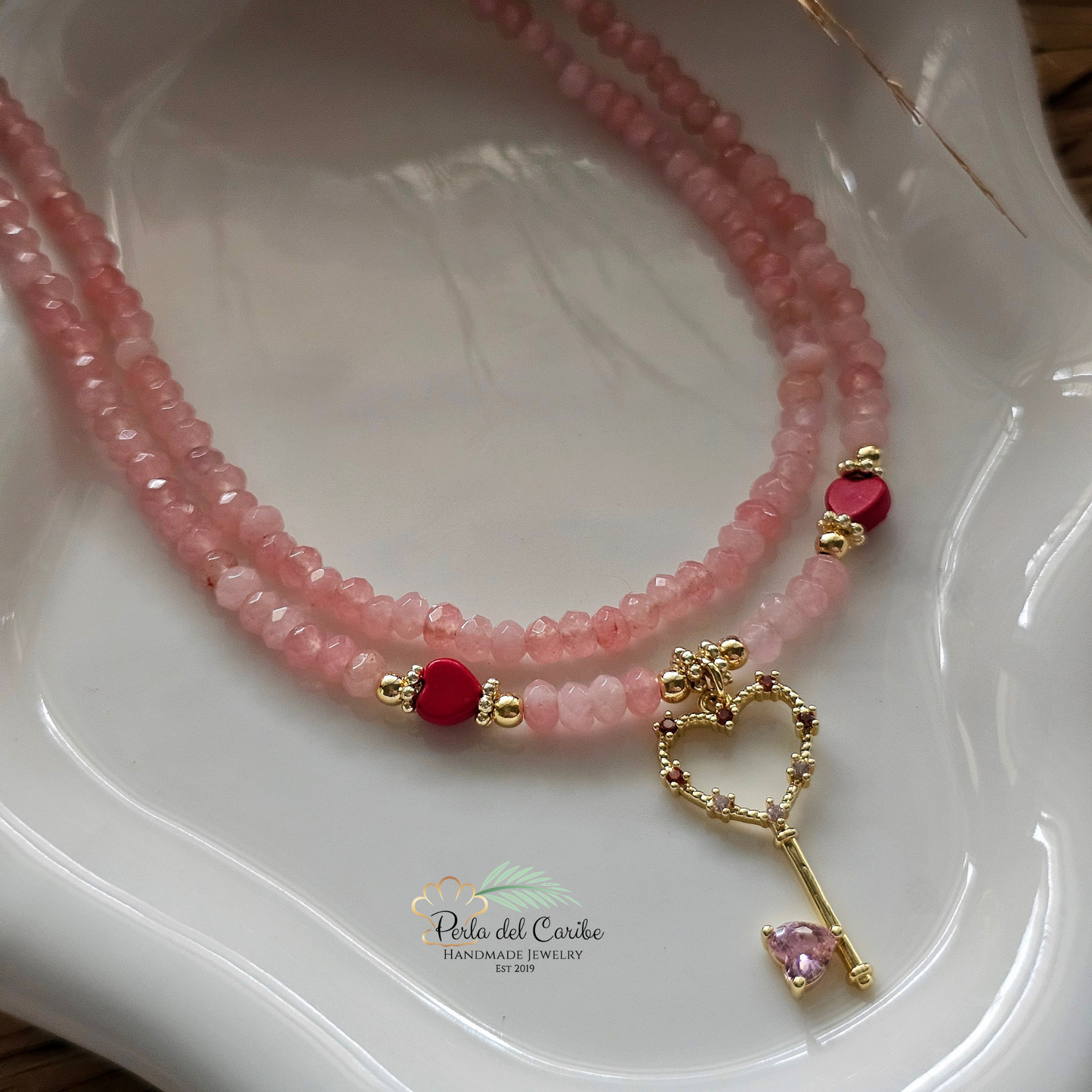 Key to My Heart Necklace / Pink Quartz Necklace