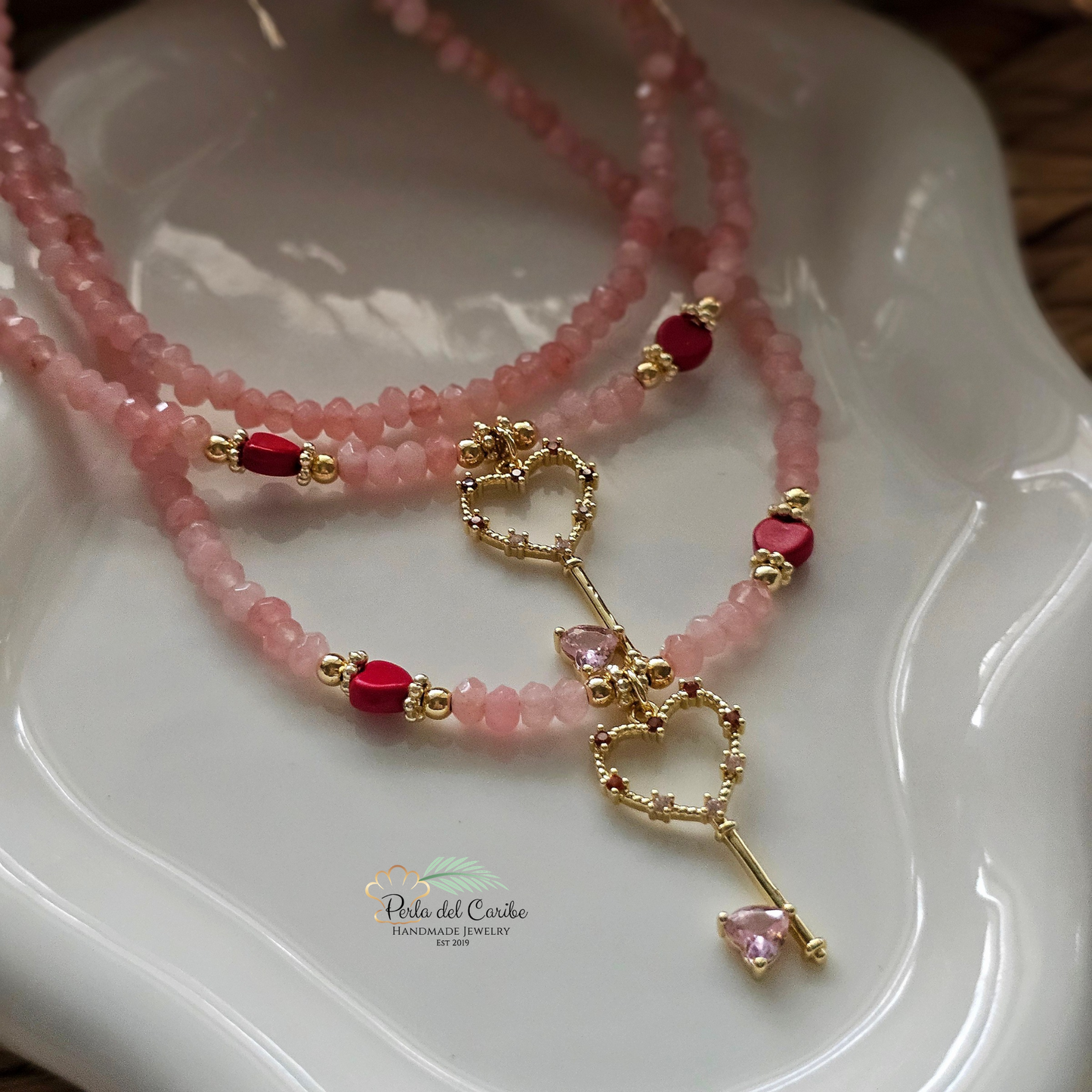 Key to My Heart Necklace / Pink Quartz Necklace