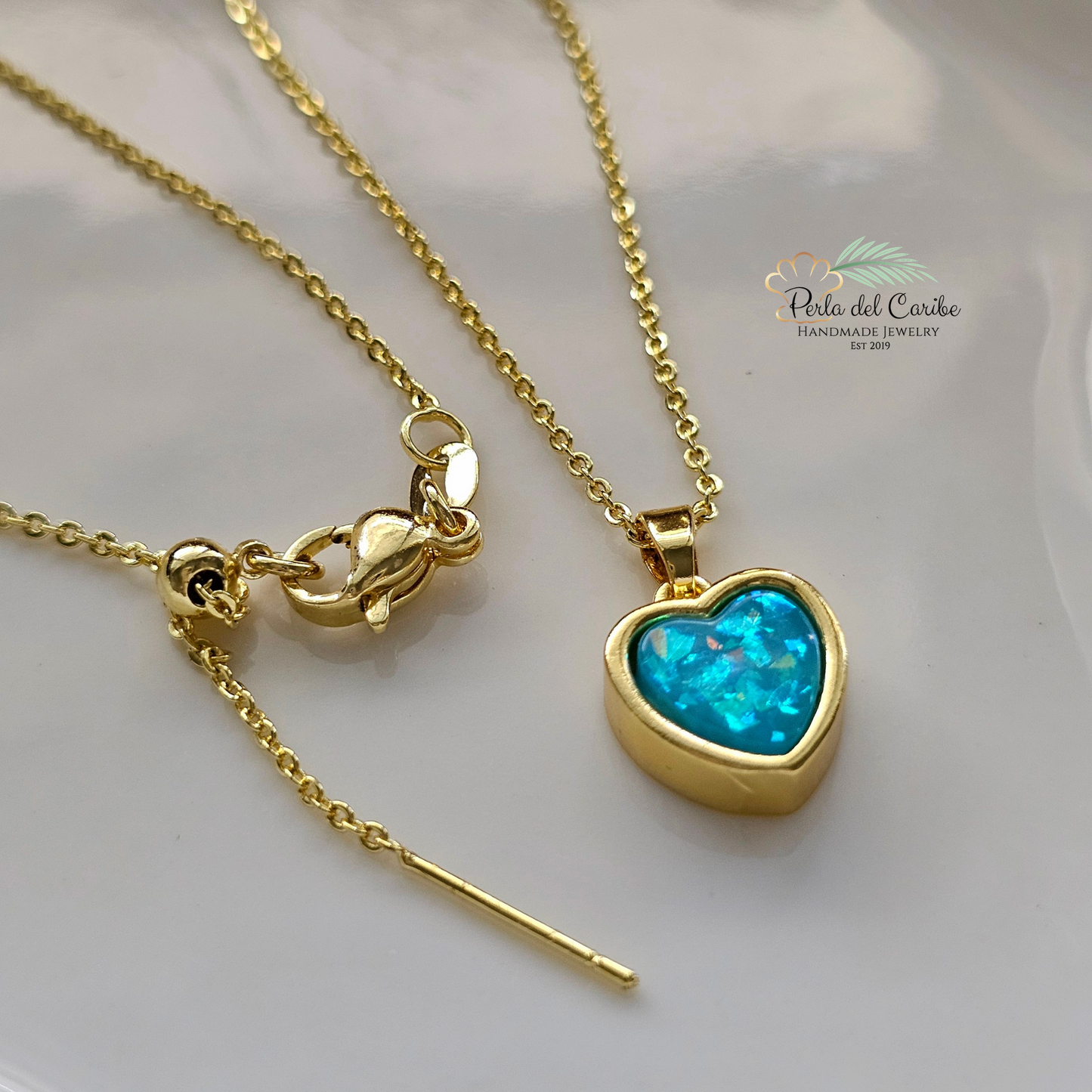 Glitter Opal Heart Chain