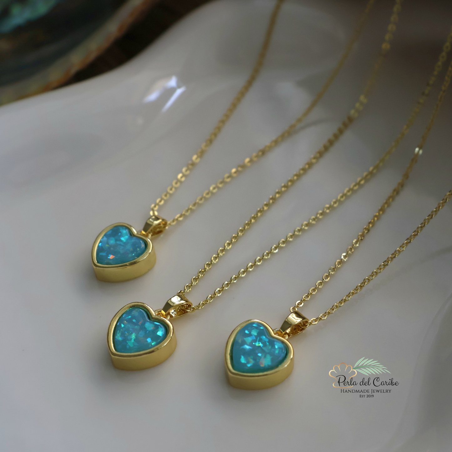 Glitter Opal Heart Chain