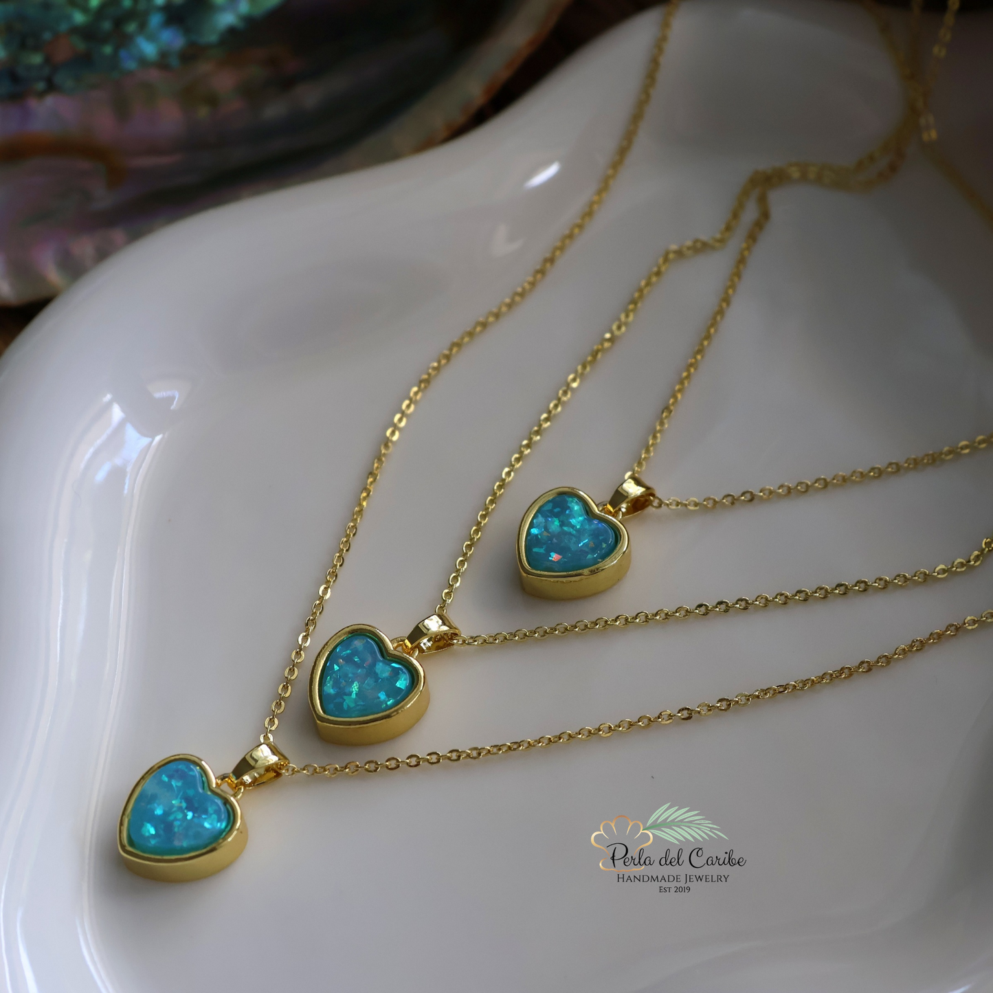 Glitter Opal Heart Chain