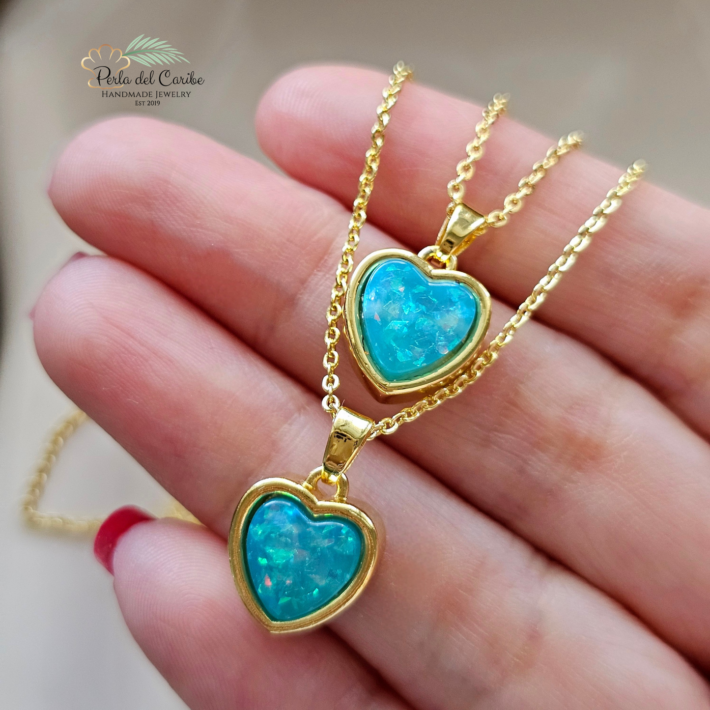 Glitter Opal Heart Chain