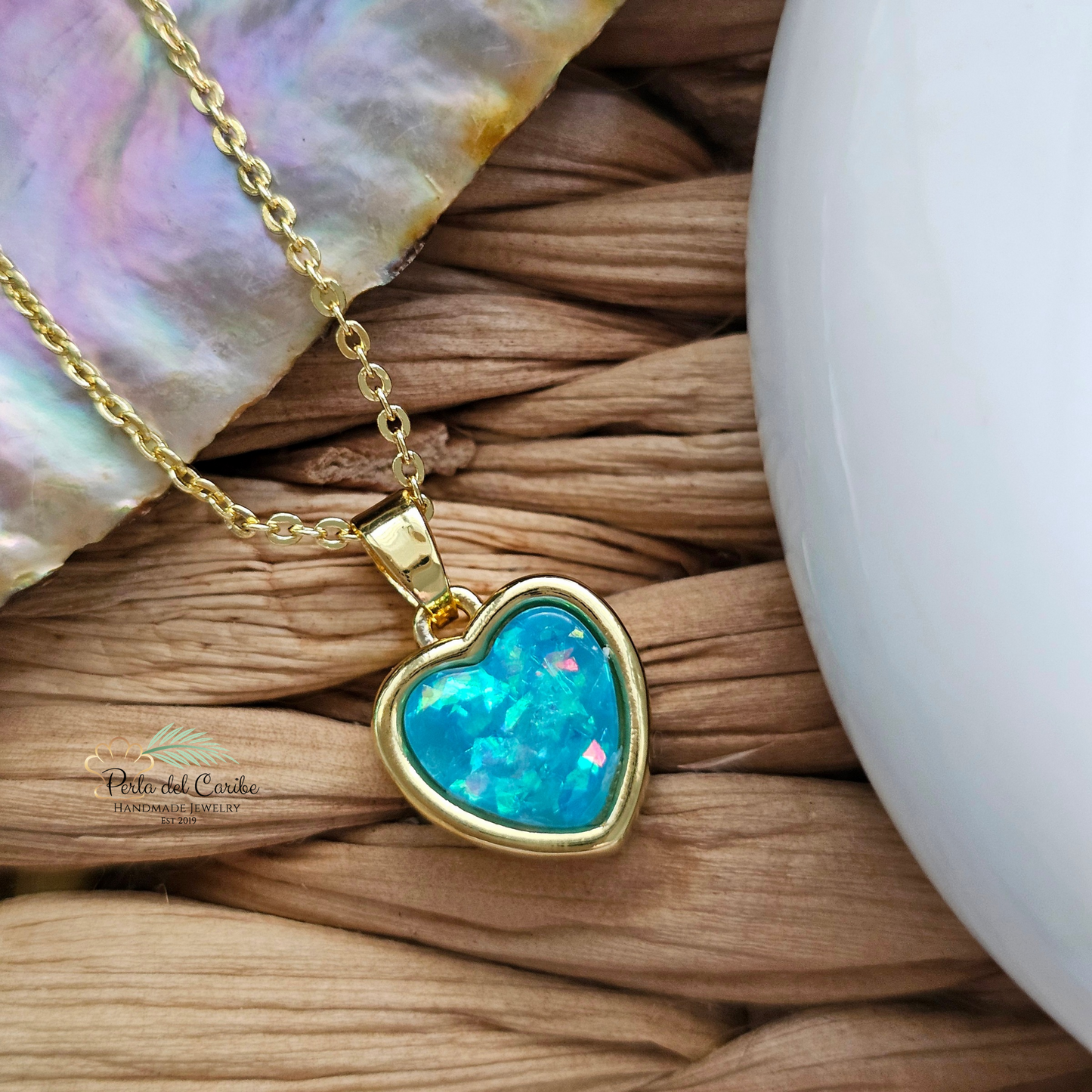 Glitter Opal Heart Chain