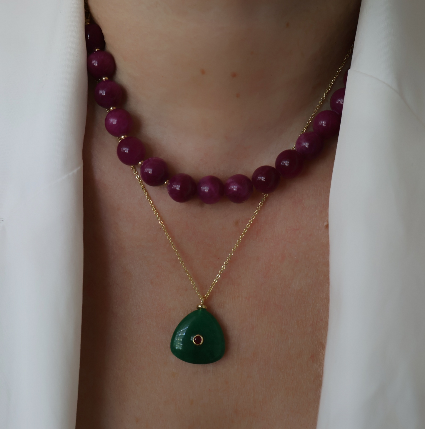 Purple Jade Beaded Necklace