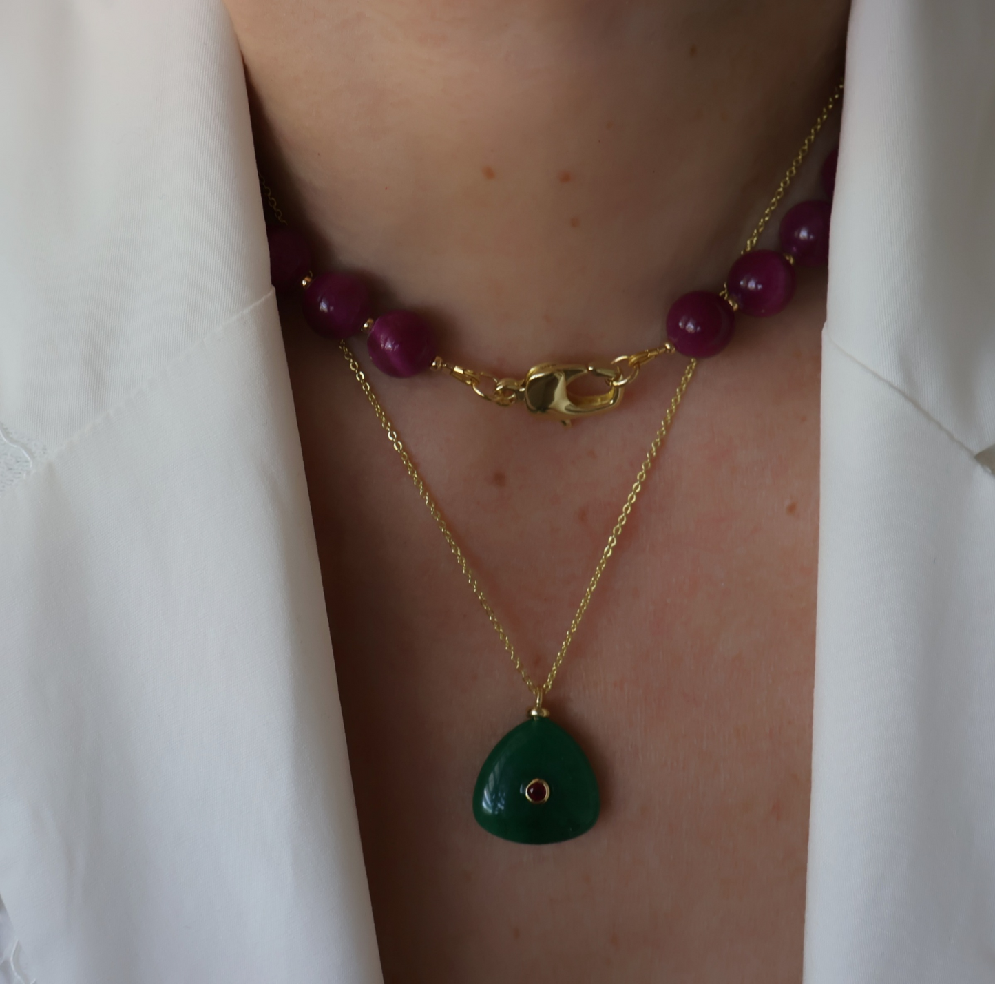 Purple Jade Beaded Necklace