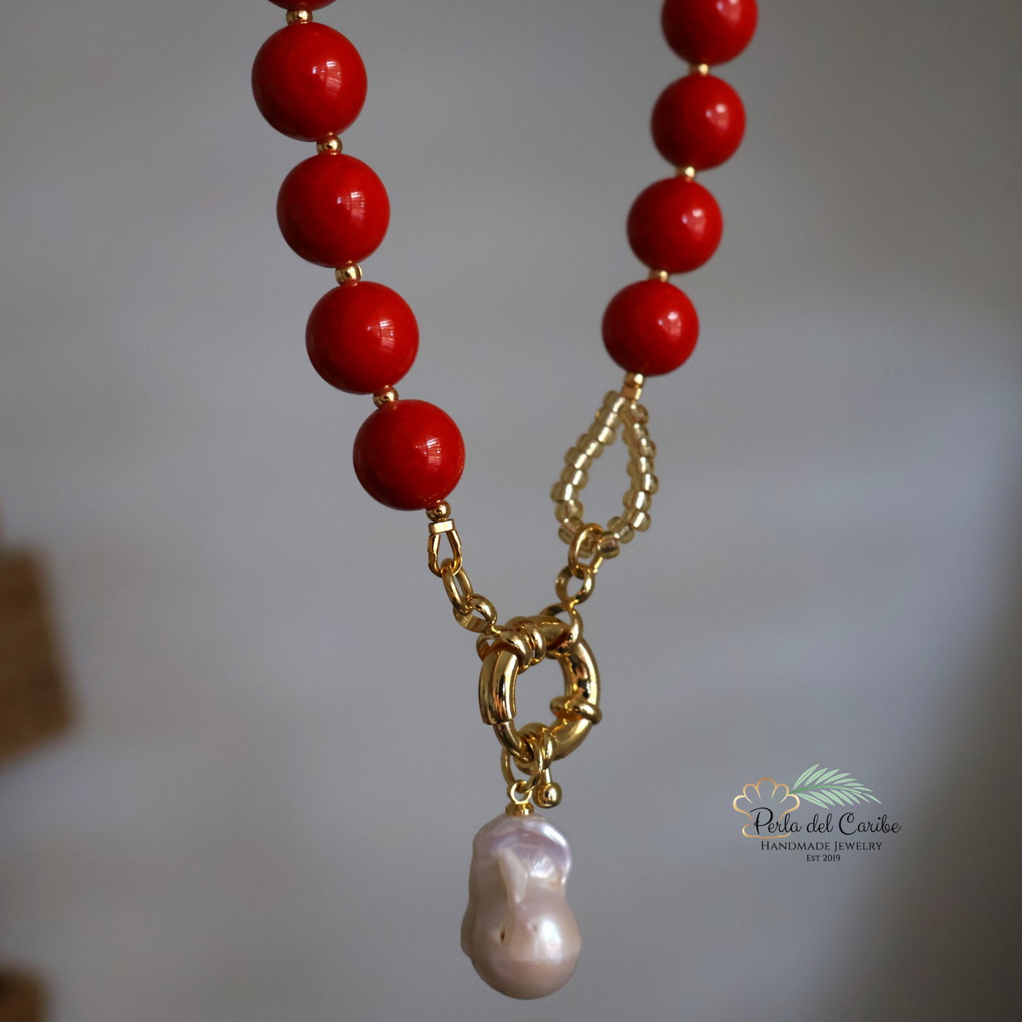 Red Jade Beaded Necklace