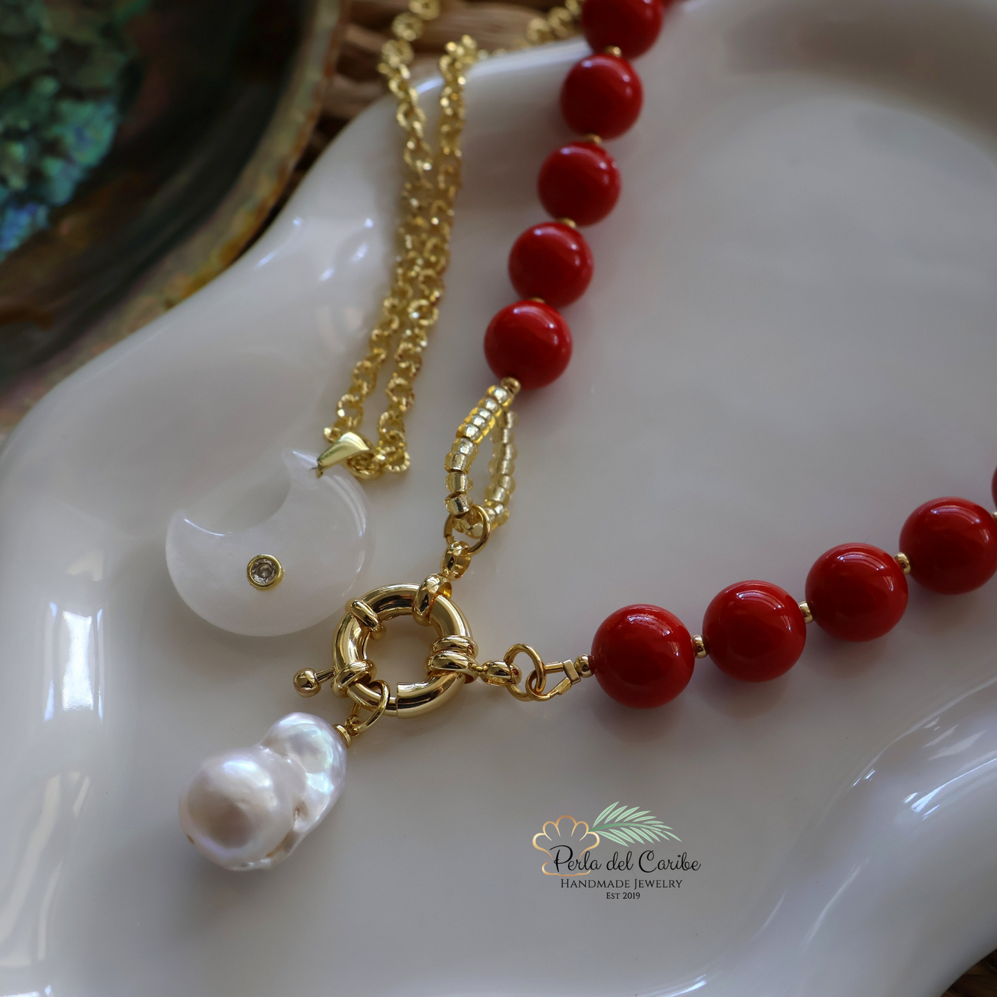 Red Jade Beaded Necklace